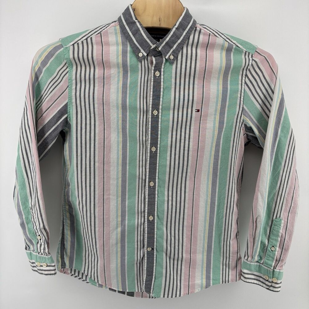 Tommy Hilfiger Men’s L Custom Fit Long Sleeve Striped Shirt 98% Cotton